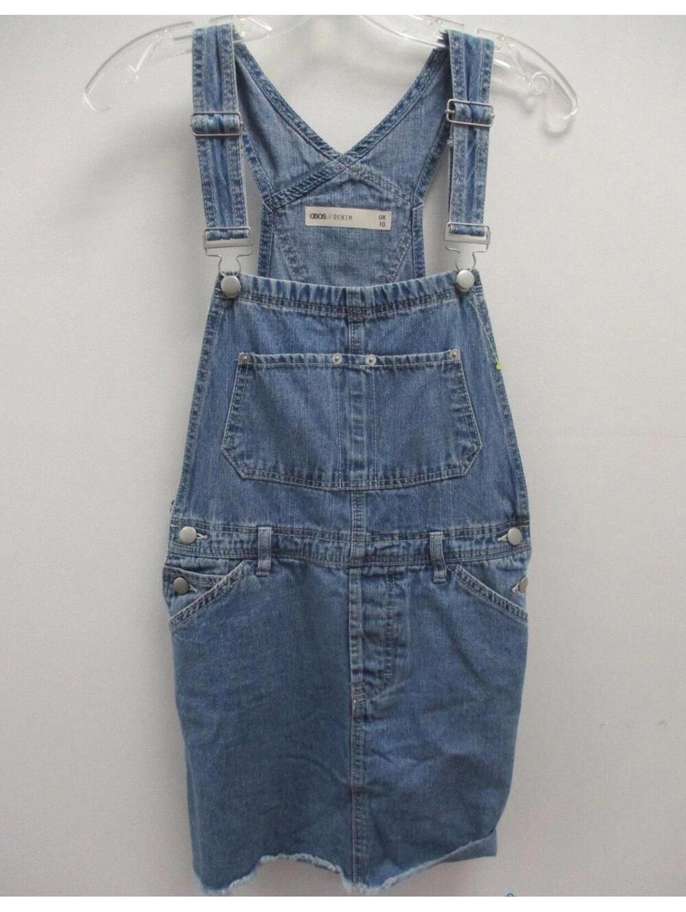 ASOS DESIGN Denim Dungaree Skirt in Mid Blue size 6